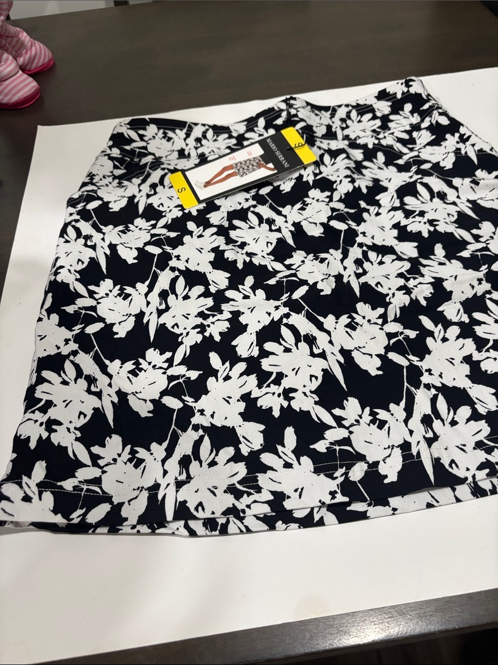 Mario Serrani Black and White Floral Mini Skirt